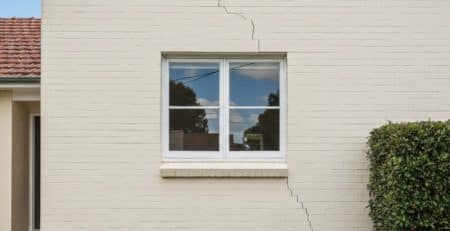 Diagonal crack in a rendered wall near a window on a Sydney home