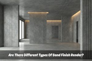 Empty, unfinished room with white text overlay asking "Are There Different Types of Sand Finish Render?"