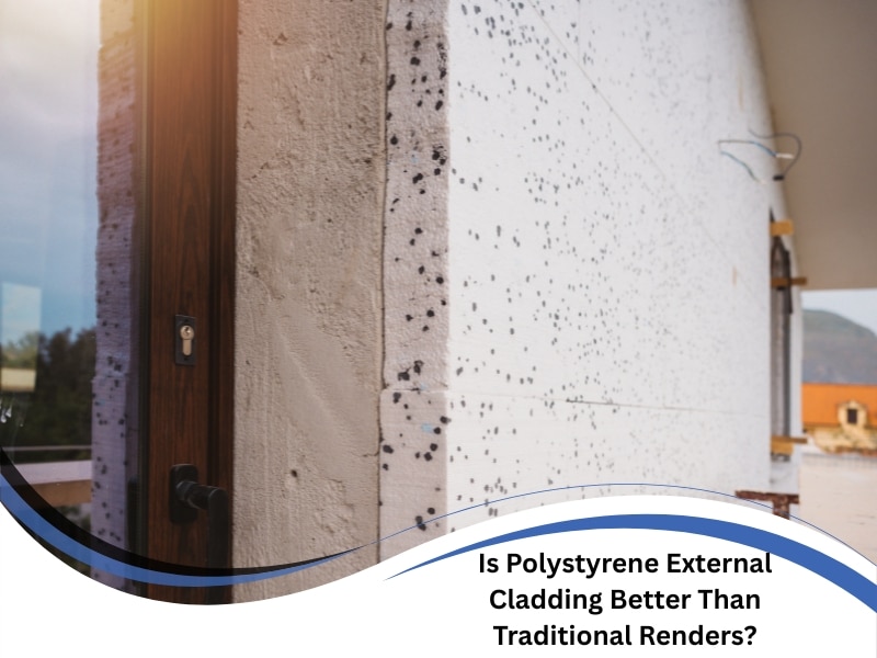 Polystyrene external cladding installed on a home’s facade under renovation.