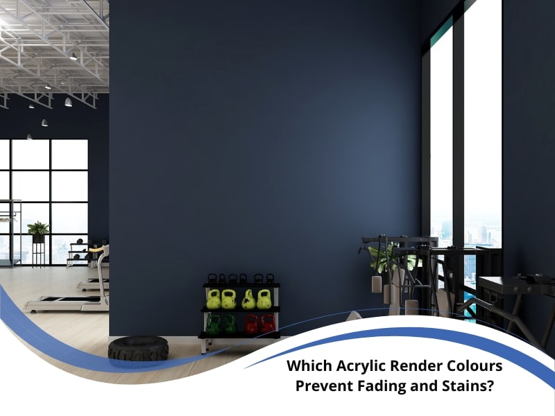 acrylic render colours in dark blue finish on modern gym wall with fitness equipment.