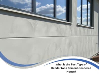 Exterior wall of a cement render house showing swirl marks and unfinished texture beneath windows on a sunny day.