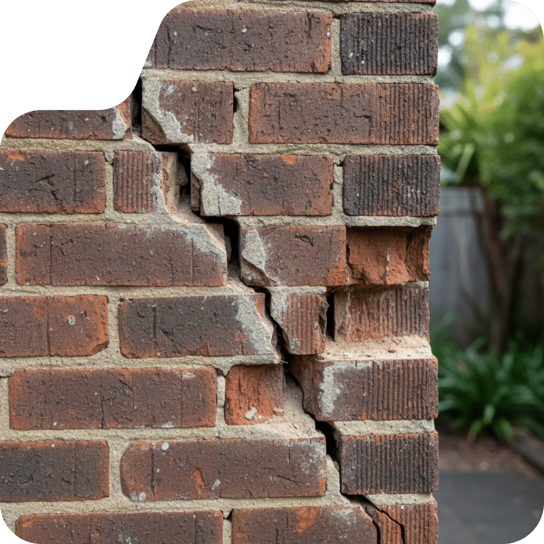 Brick Wall Crack repair Sydney Stepped crack in brick wall on Sydney property