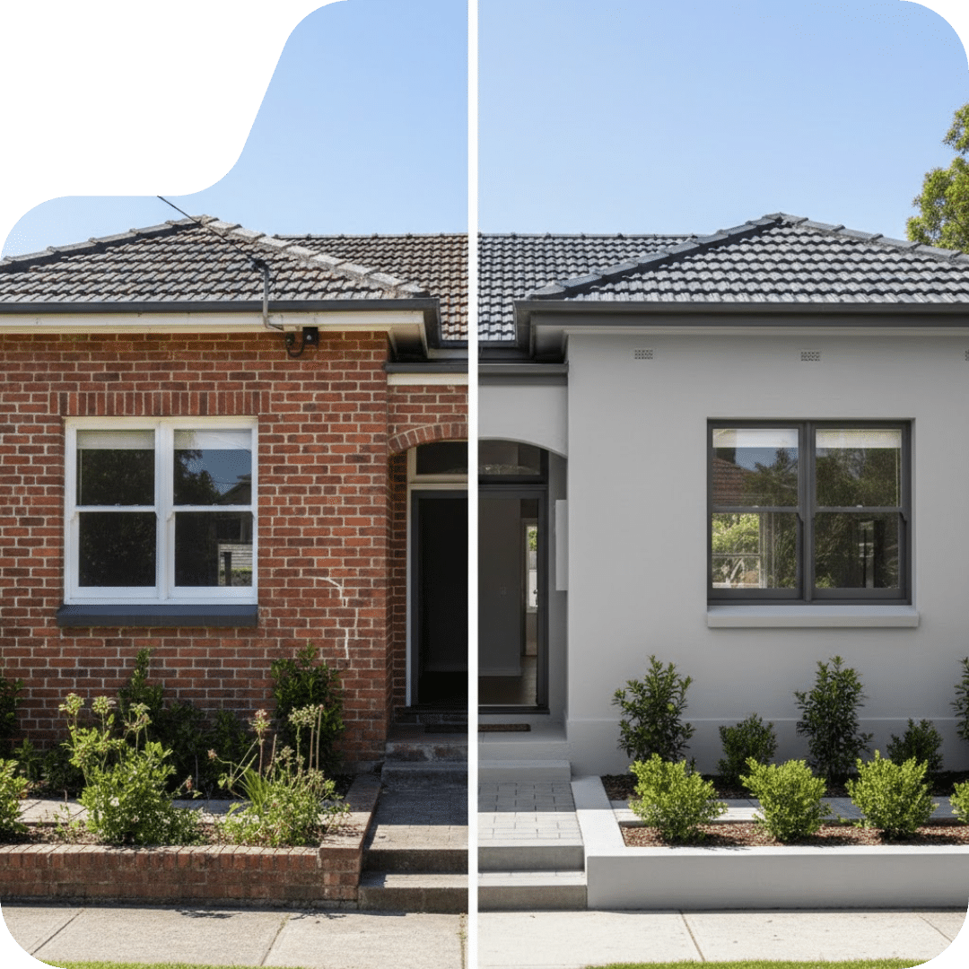 Before and after cement rendering on a Sydney property