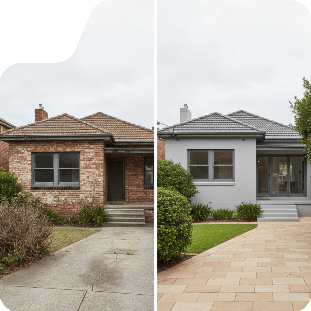 House Rendering Before after Sydney Before and after comparison of house rendering in Sydney