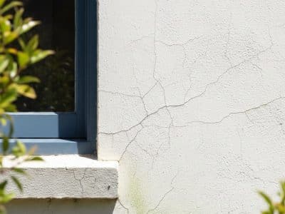 Hairline cracks in a rendered exterior wall near a window on a Sydney home.
