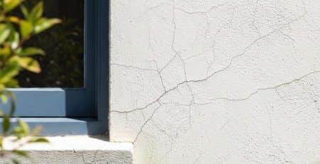 Hairline cracks in a rendered exterior wall near a window on a Sydney home.