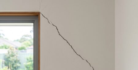 Hairline crack near a cornice and diagonal crack from a window corner in a Sydney home
