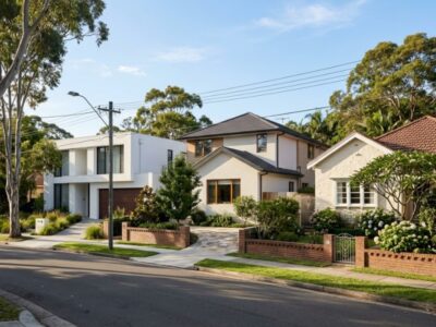 Different render finish options on Sydney homes, showing smooth and textured exterior styles