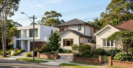 Different render finish options on Sydney homes, showing smooth and textured exterior styles