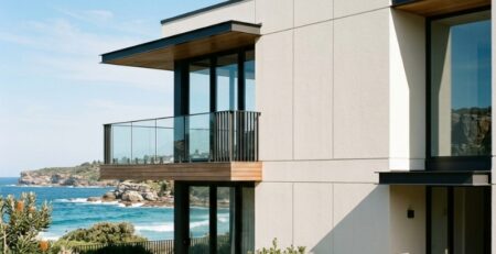 Coastal Sydney home exterior with polystyrene cladding, showing how salt air and harsh sun affect cladding and rendered finishes over time.