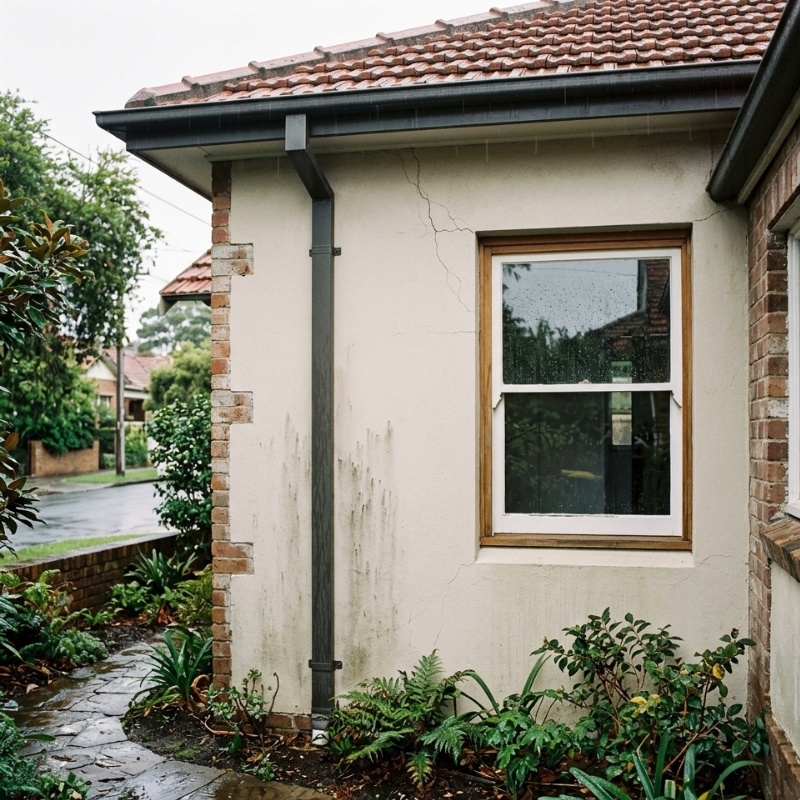 Hairline crack in a rendered wall near a window corner on a Sydney home.