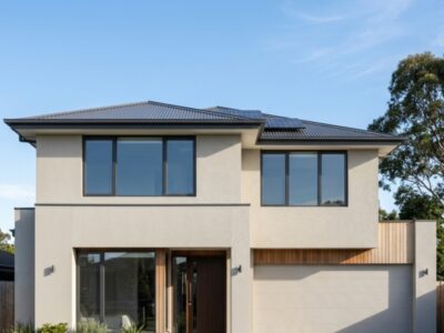 Modern Sydney home with a smooth cement-rendered exterior designed to improve energy efficiency.