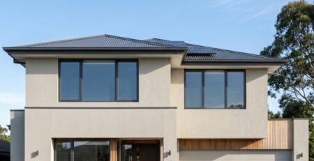Modern Sydney home with a smooth cement-rendered exterior designed to improve energy efficiency.