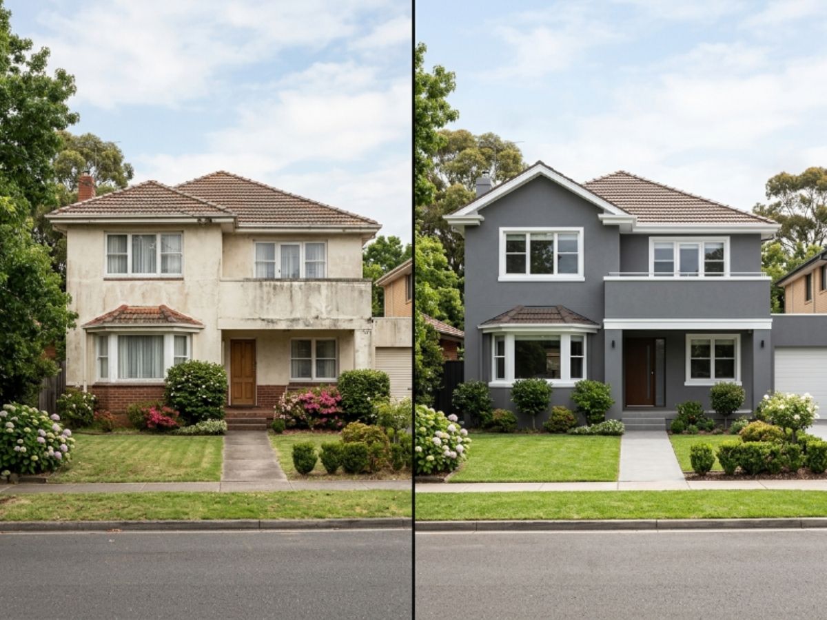 Rendered home in the Bayside area, before and after
