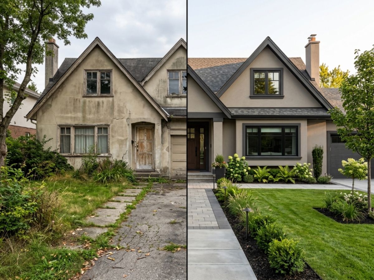 Rendered home in the North Shore area, before and after