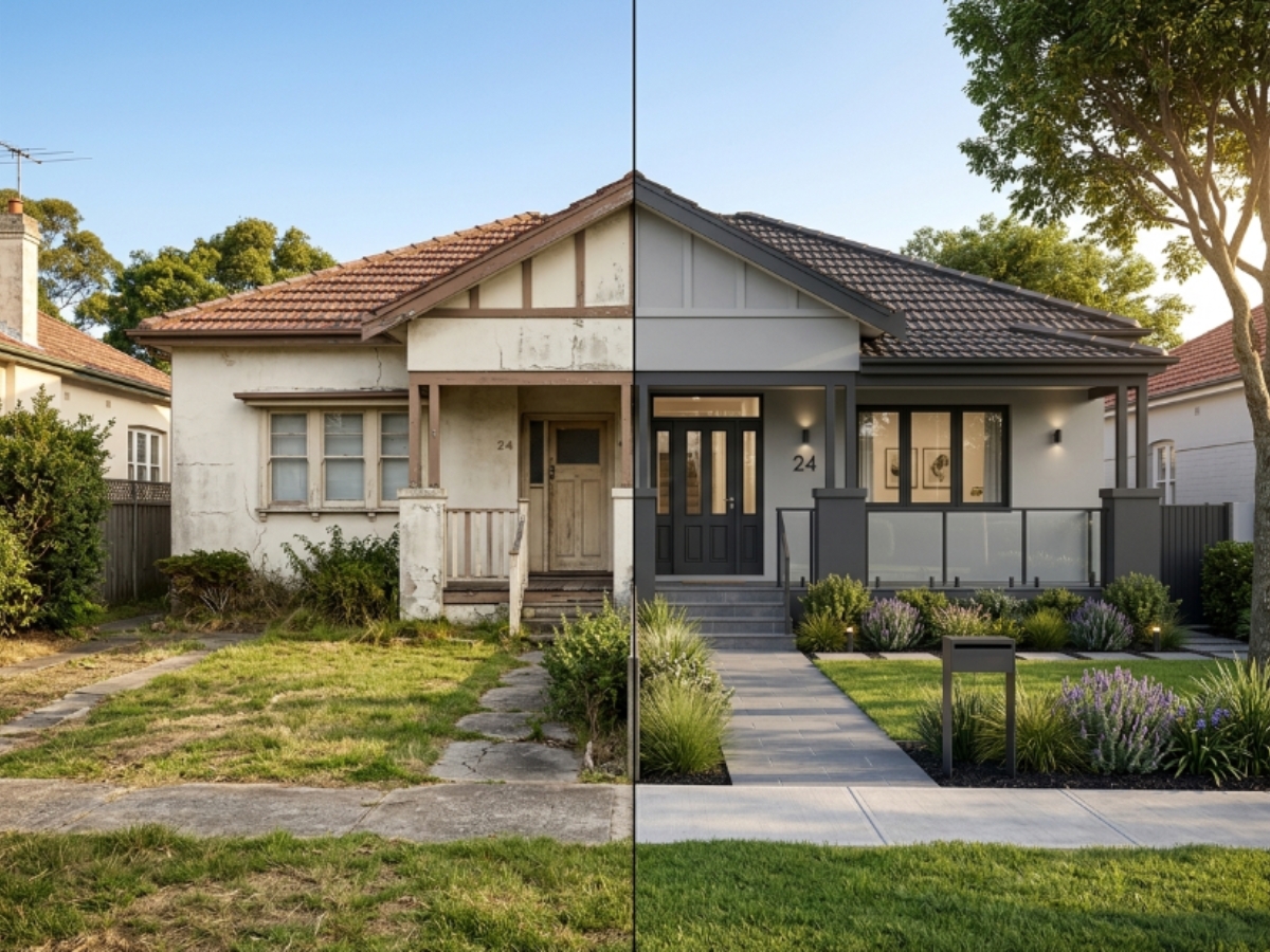 Rendered home in the North Sydney area, before and after