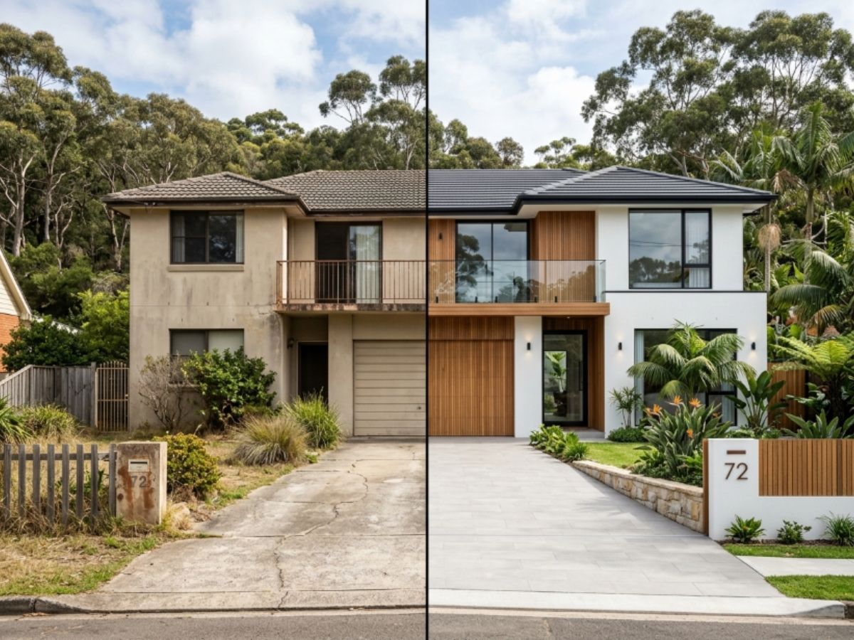 Rendered home in the Northern Beaches area, before and after