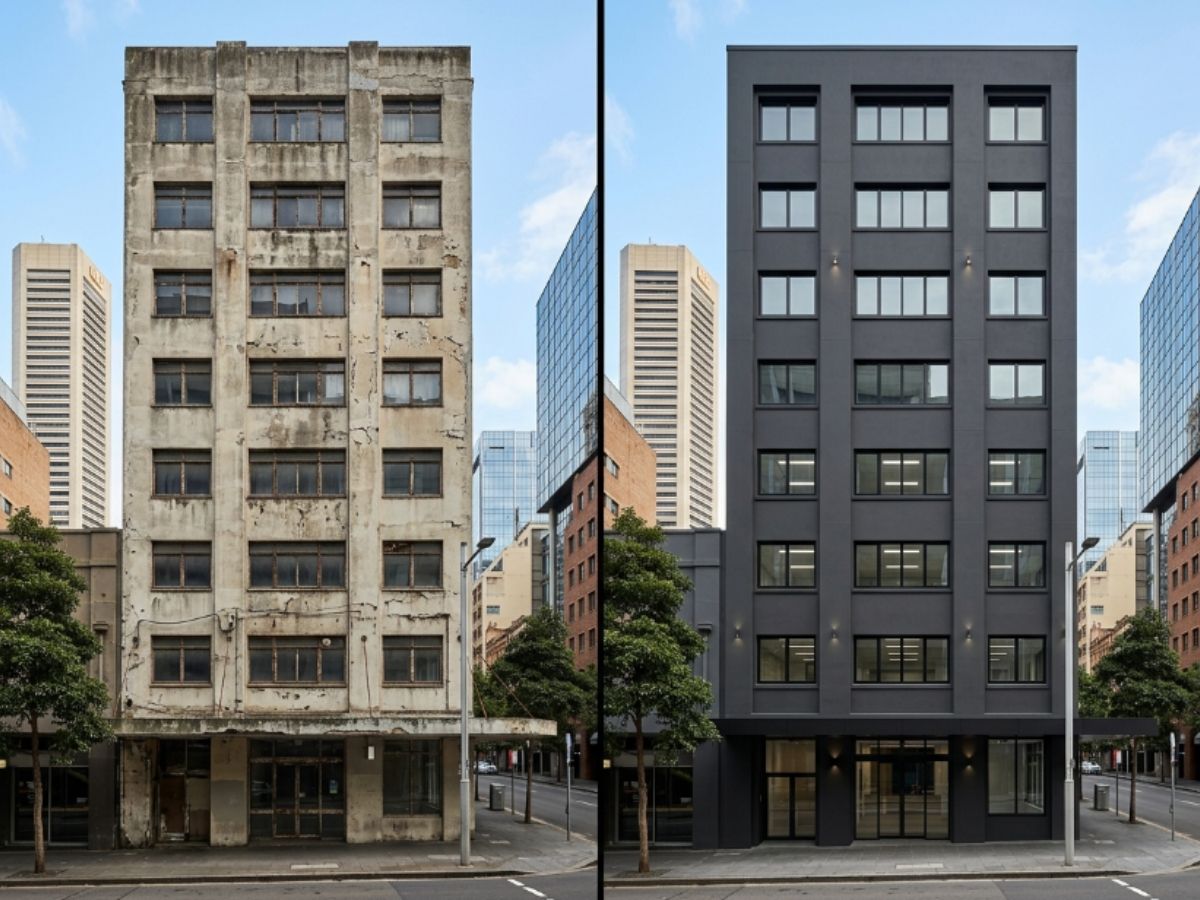 Rendered home in the Sydney CBD area, before and after