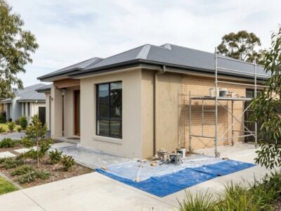 Sydney home exterior showing one wall being rendered and another section unfinished