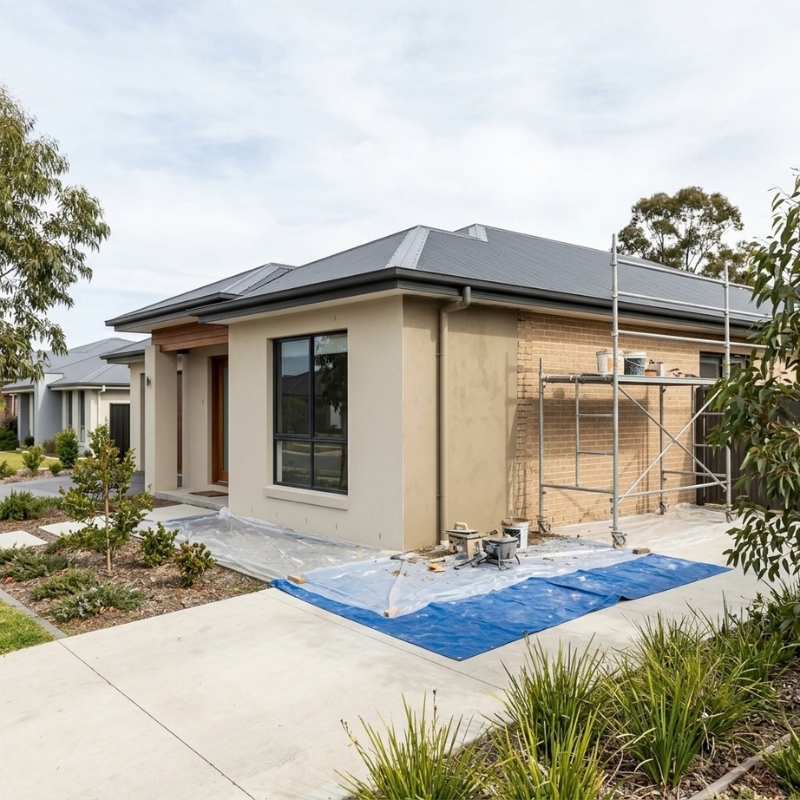Sydney home exterior showing one wall being rendered and another section unfinished